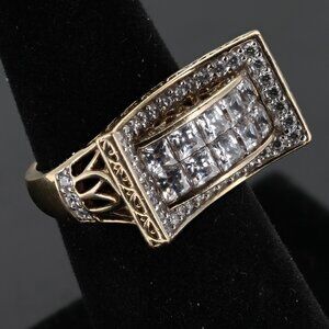 Vintage Sterling Silver Vermeil and CZ Cocktail Ring, Sz 6